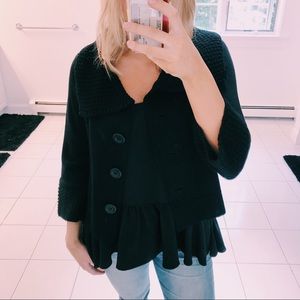 CAbi JACKIE O BLACK CROPPED WOOL CARDIGAN